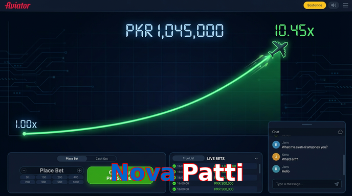 Main screen of Nova Patti aviator page for PK players